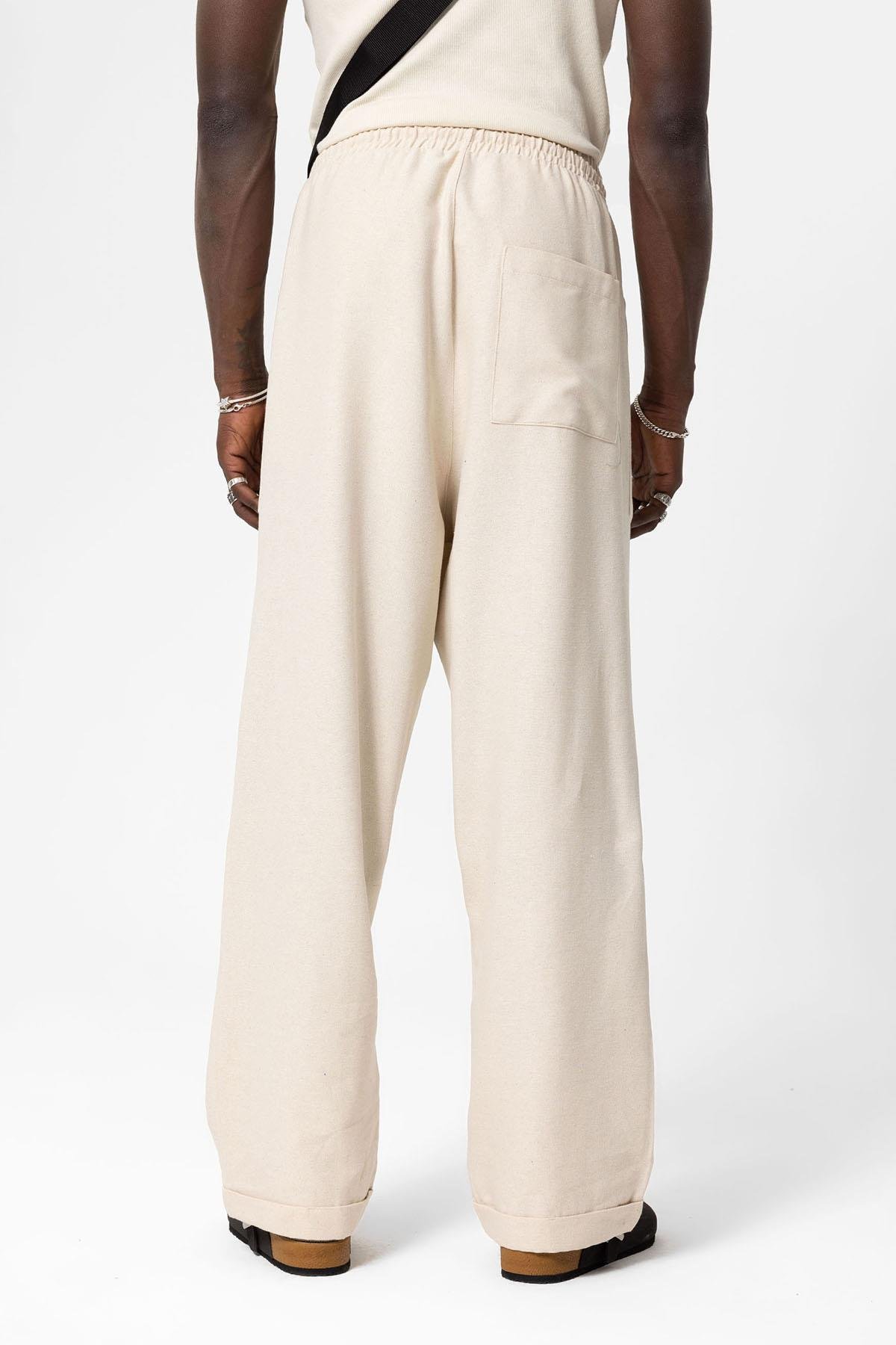 Yan Cepli Baggy Keten Pantolon Naturel