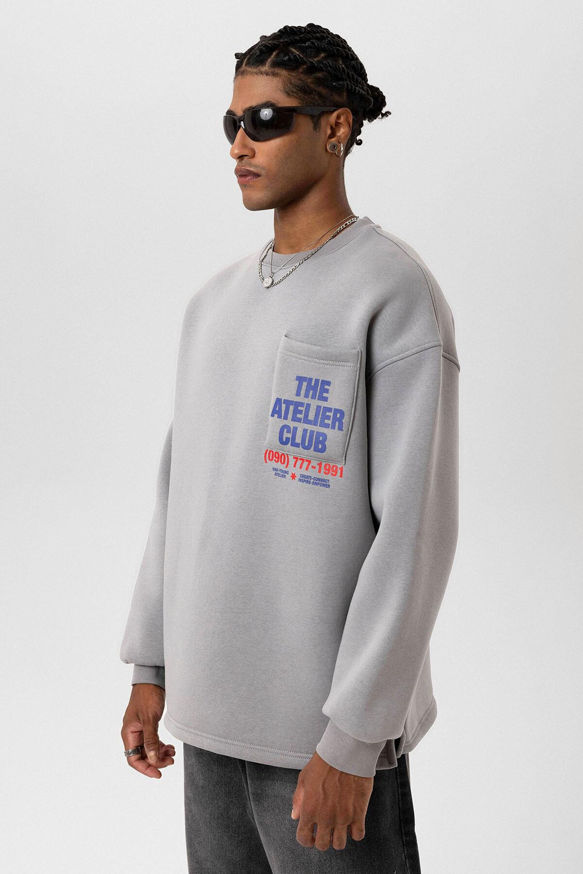 Yazı Baskılı Oversize Sweatshirt Gri