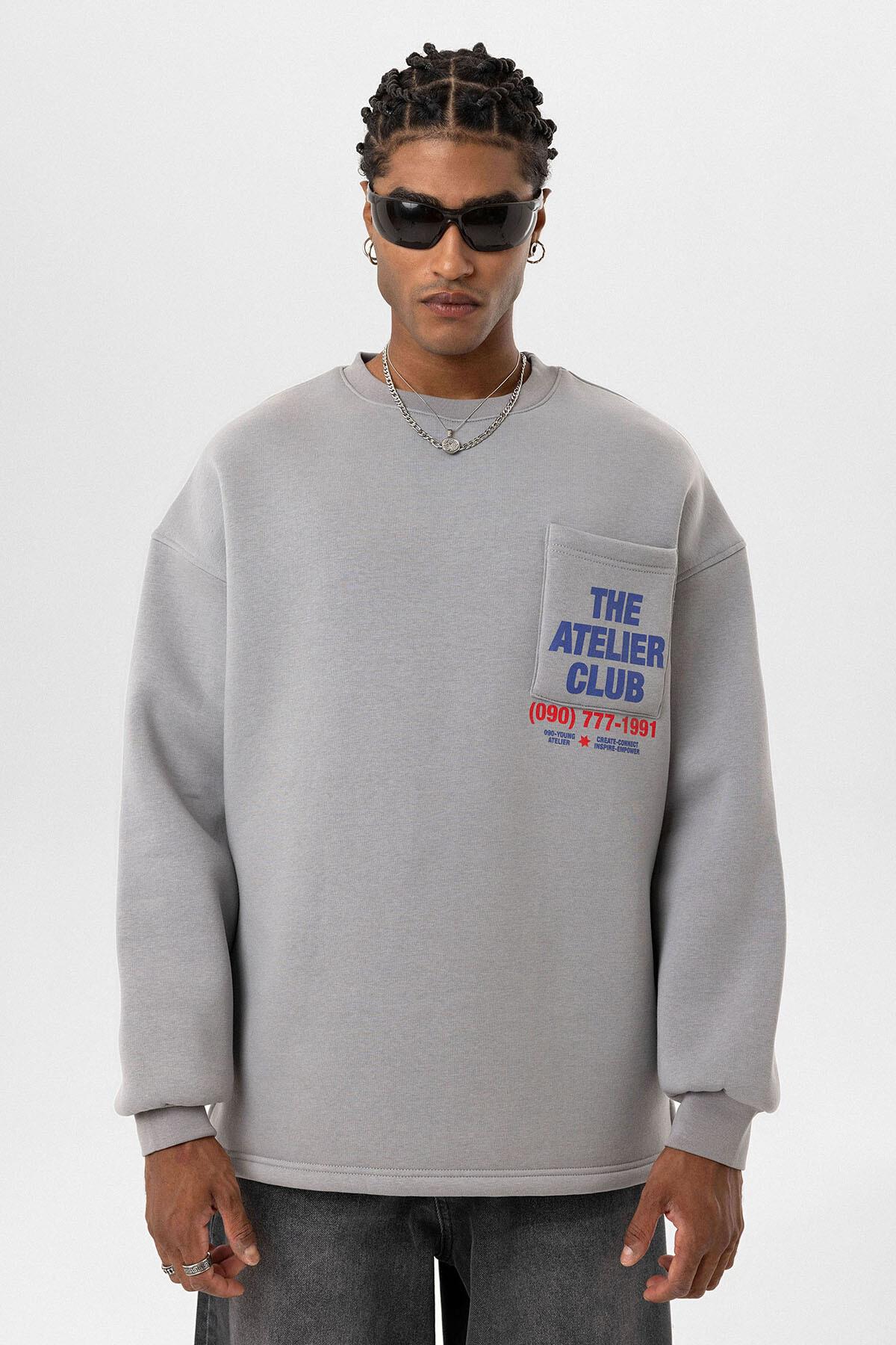Yazı Baskılı Oversize Sweatshirt Gri