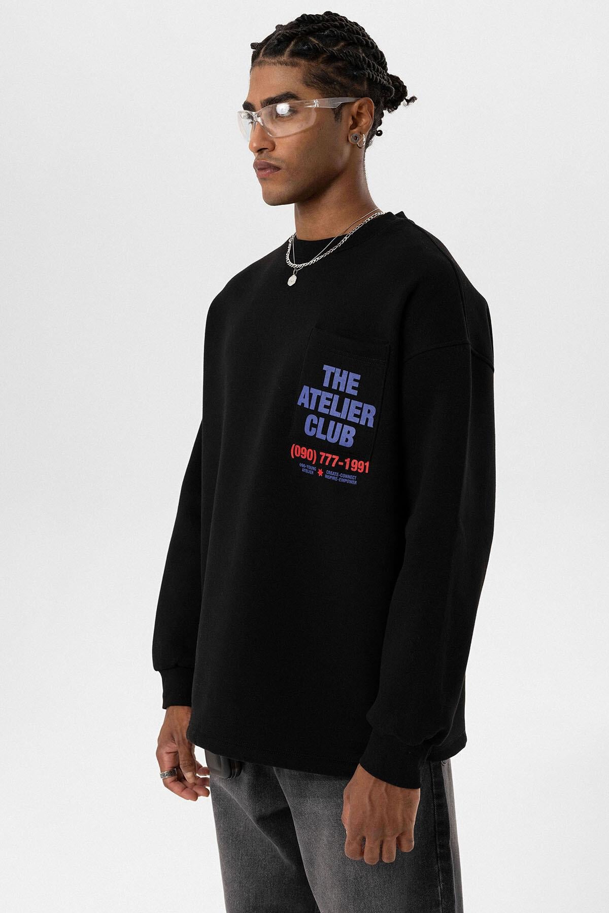 Yazı Baskılı Oversize Sweatshirt Siyah