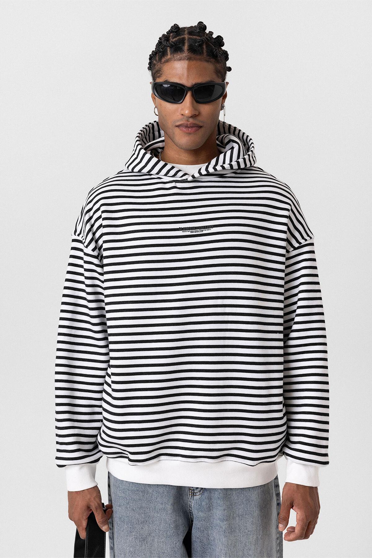 Yazı Detaylı Kapüşonlu Oversize Sweatshirt Ekru