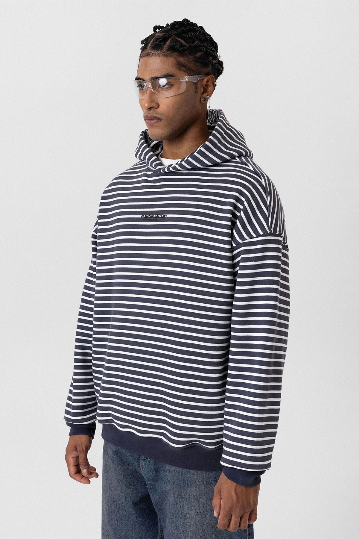 Yazı Detaylı Kapüşonlu Oversize Sweatshirt Füme