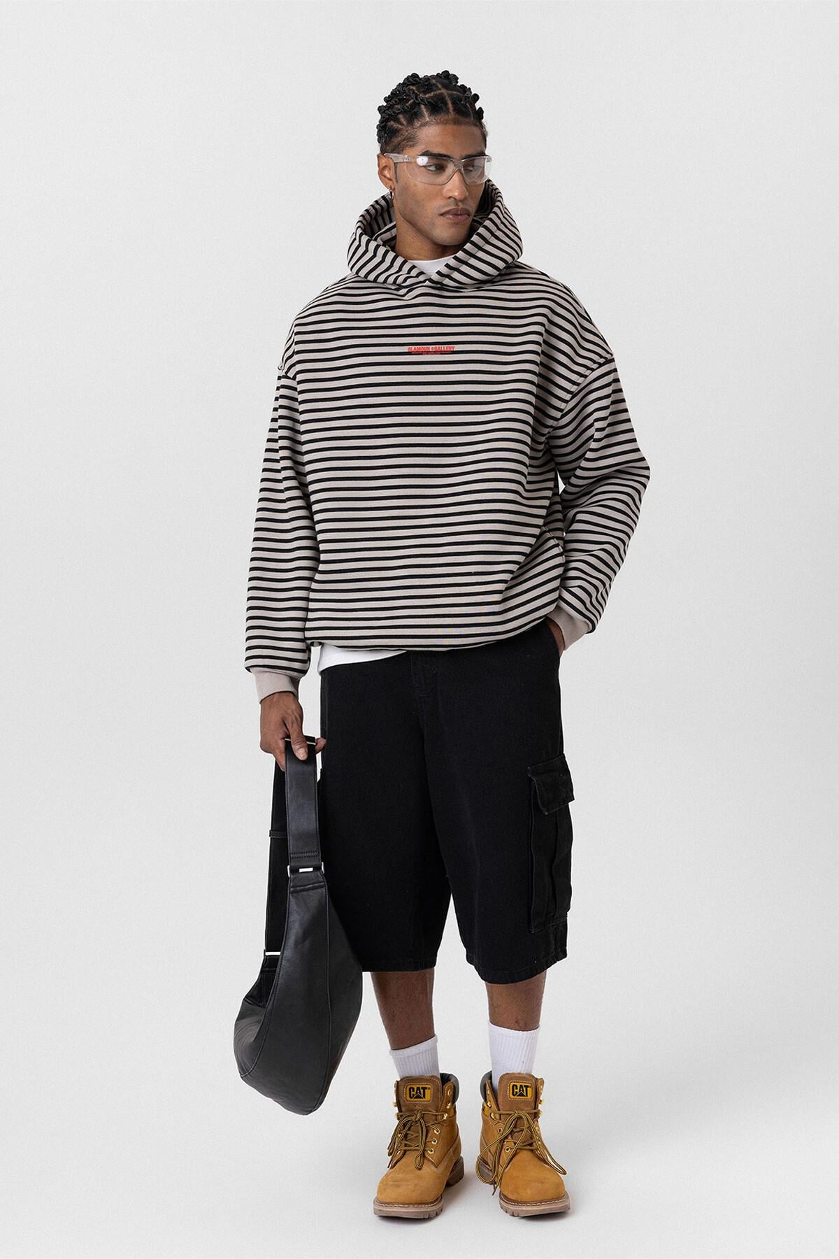 Yazı Detaylı Kapüşonlu Oversize Sweatshirt Vizon