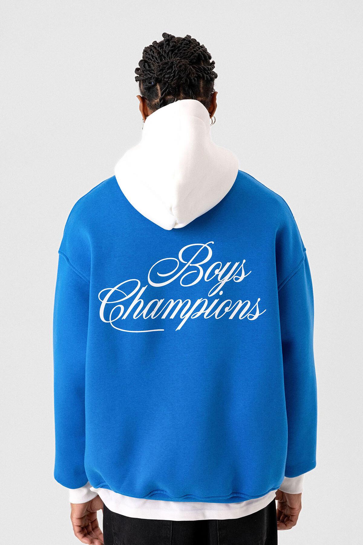 Yazı Detaylı Oversize Kapüşonlu Sweatshirt Turkuaz