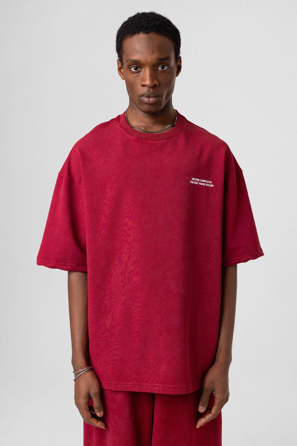 Yıkamalı Arka Baskılı Oversize Eşofman Takım Bordo