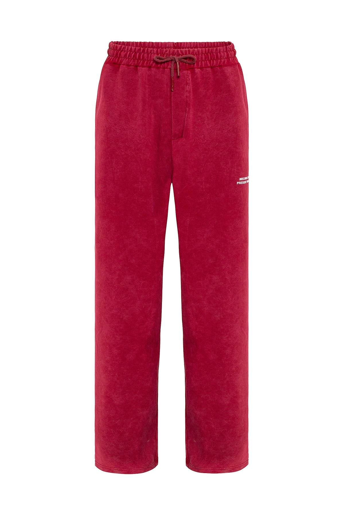 Yıkamalı Arka Baskılı Oversize Eşofman Takım Bordo