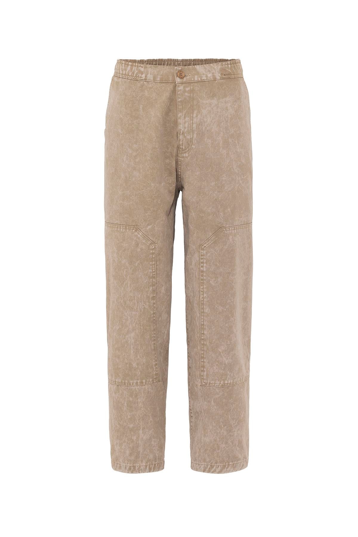 Yıkamalı Baggy Gabardin Pantolon Taba
