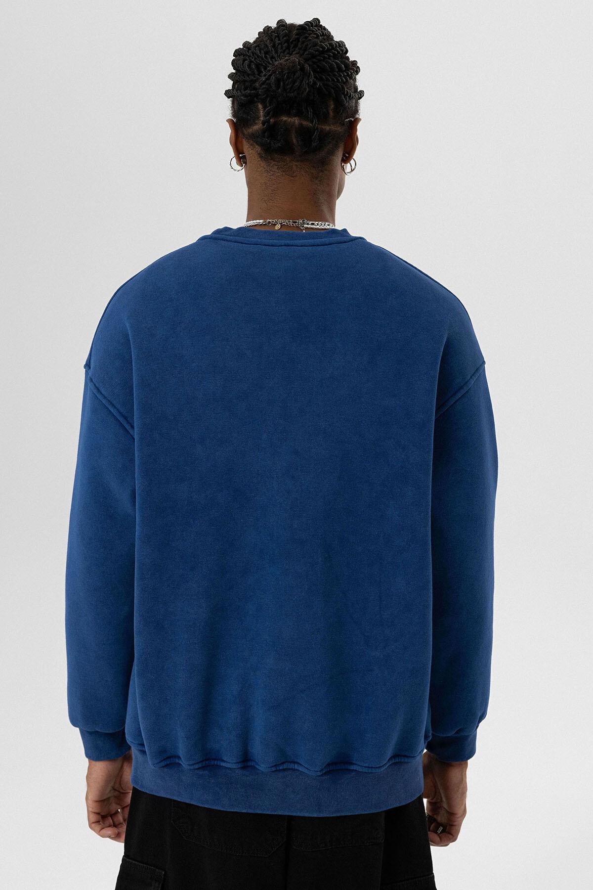 Yıkamalı Basıc Oversize Sweatshirt İndigo