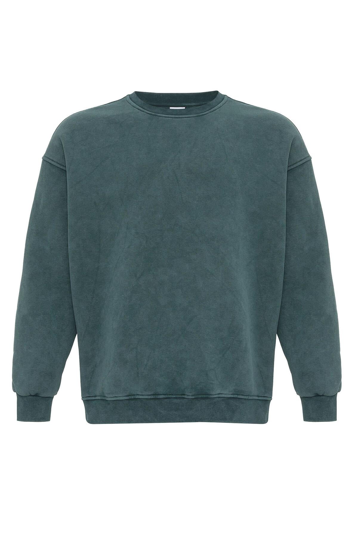 Yıkamalı Basıc Oversize Sweatshirt Petrol