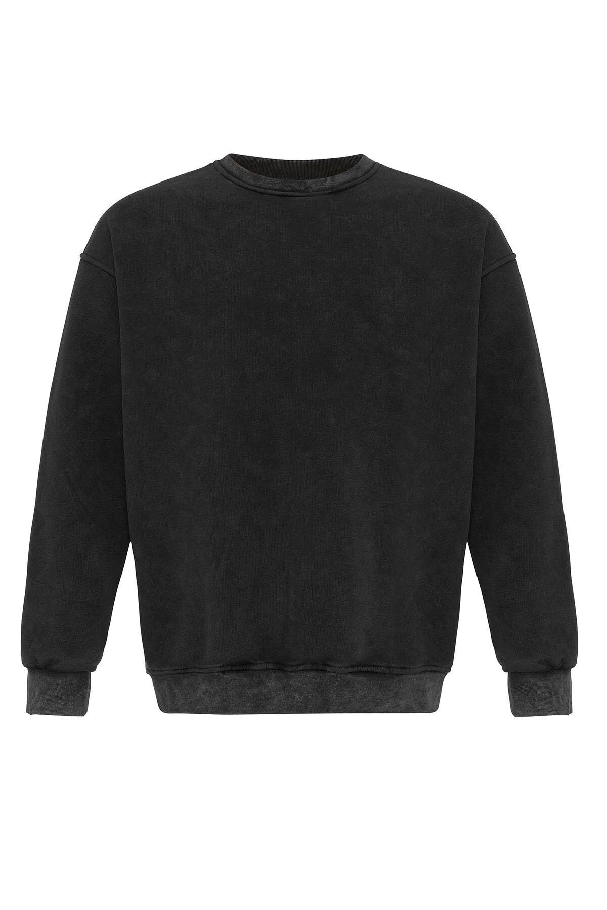 Yıkamalı Basıc Oversize Sweatshirt Siyah