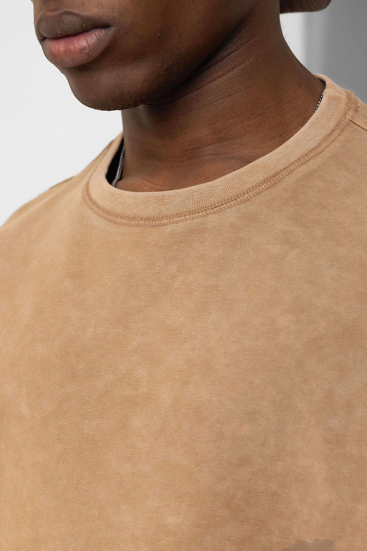 Yıkamalı Basic Oversize Tişört Camel