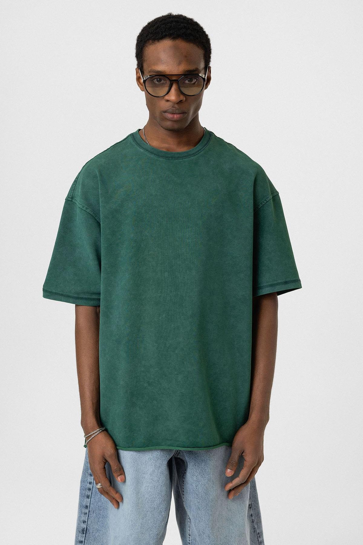 Yıkamalı Basic Oversize Tişört Nefti