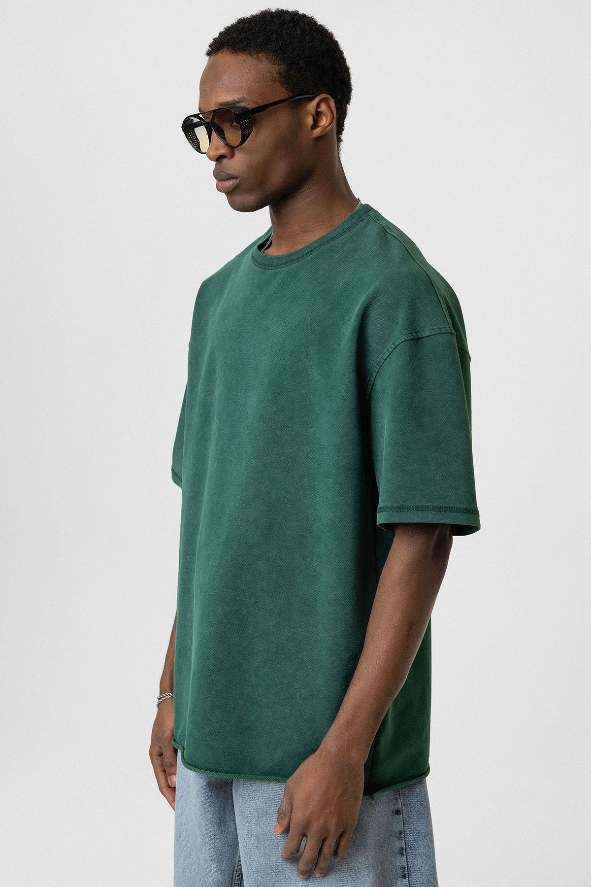 Yıkamalı Basic Oversize Tişört Nefti