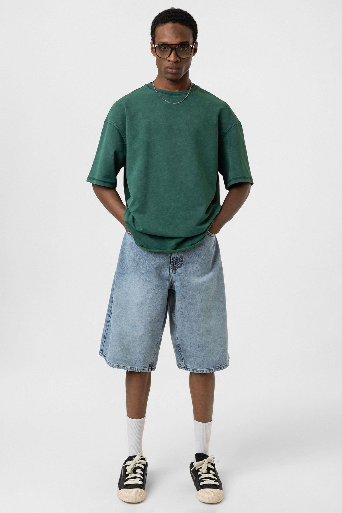 Yıkamalı Basic Oversize Tişört Nefti
