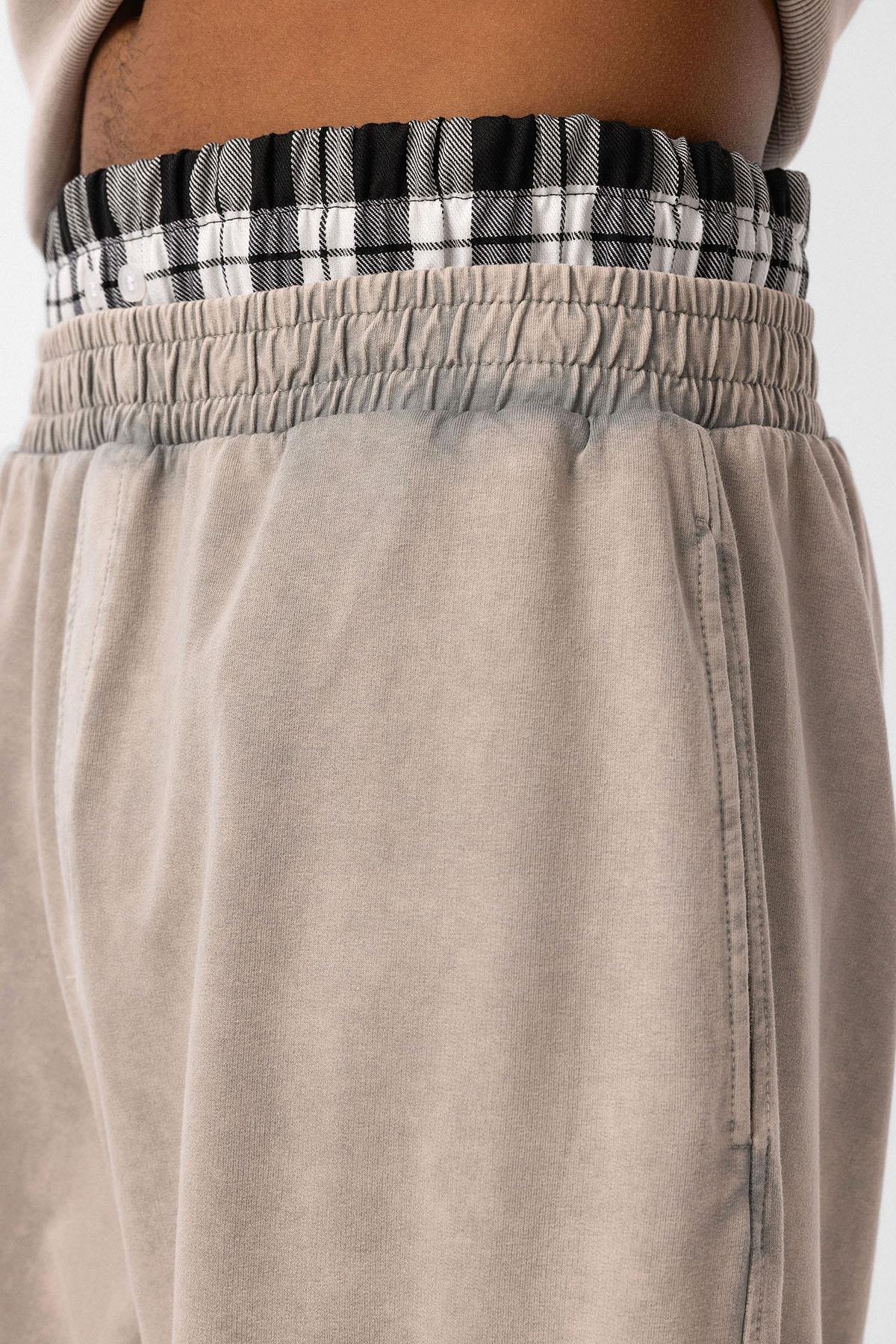 Yıkamalı Bel Detaylı Baggy Eşofman Alt Taş