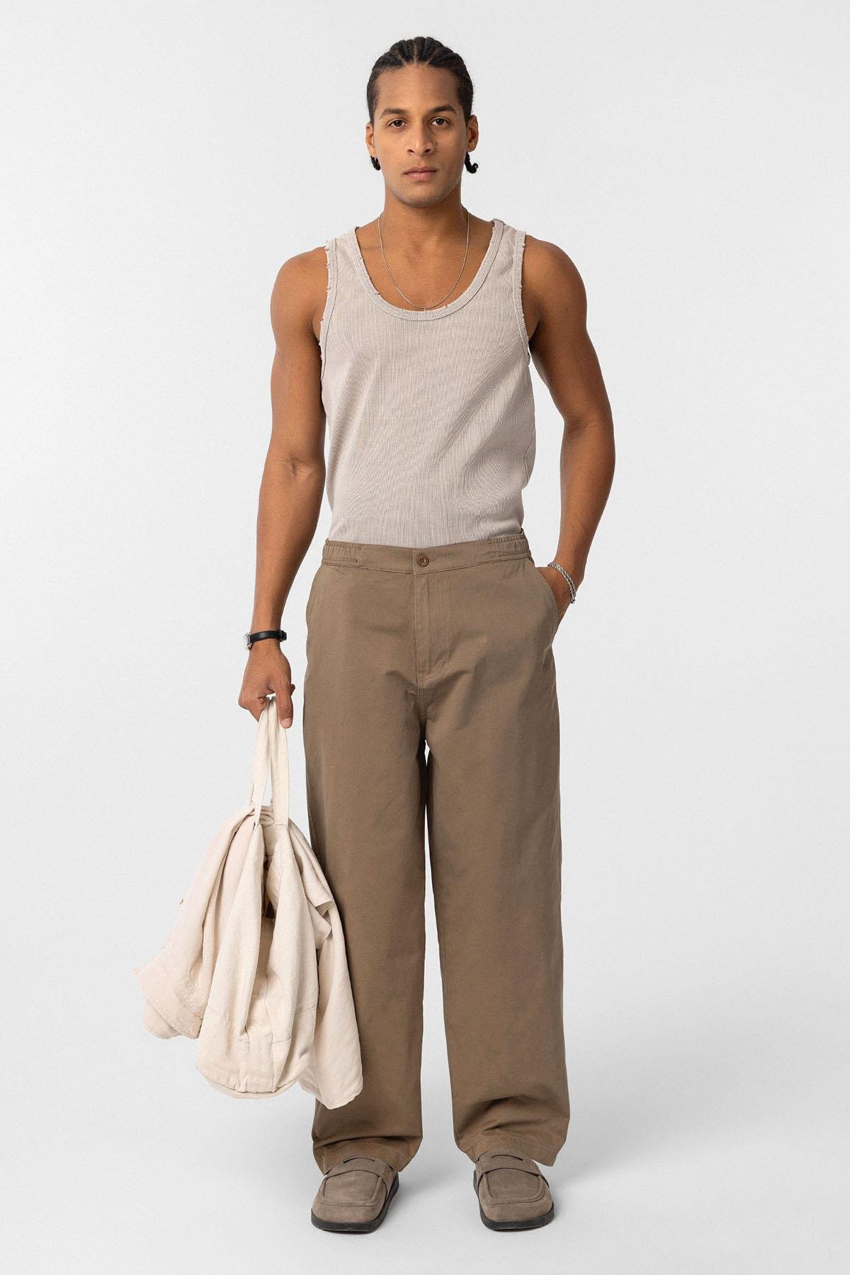 Yıkamalı Gabardin Baggy Pantolon Vizon