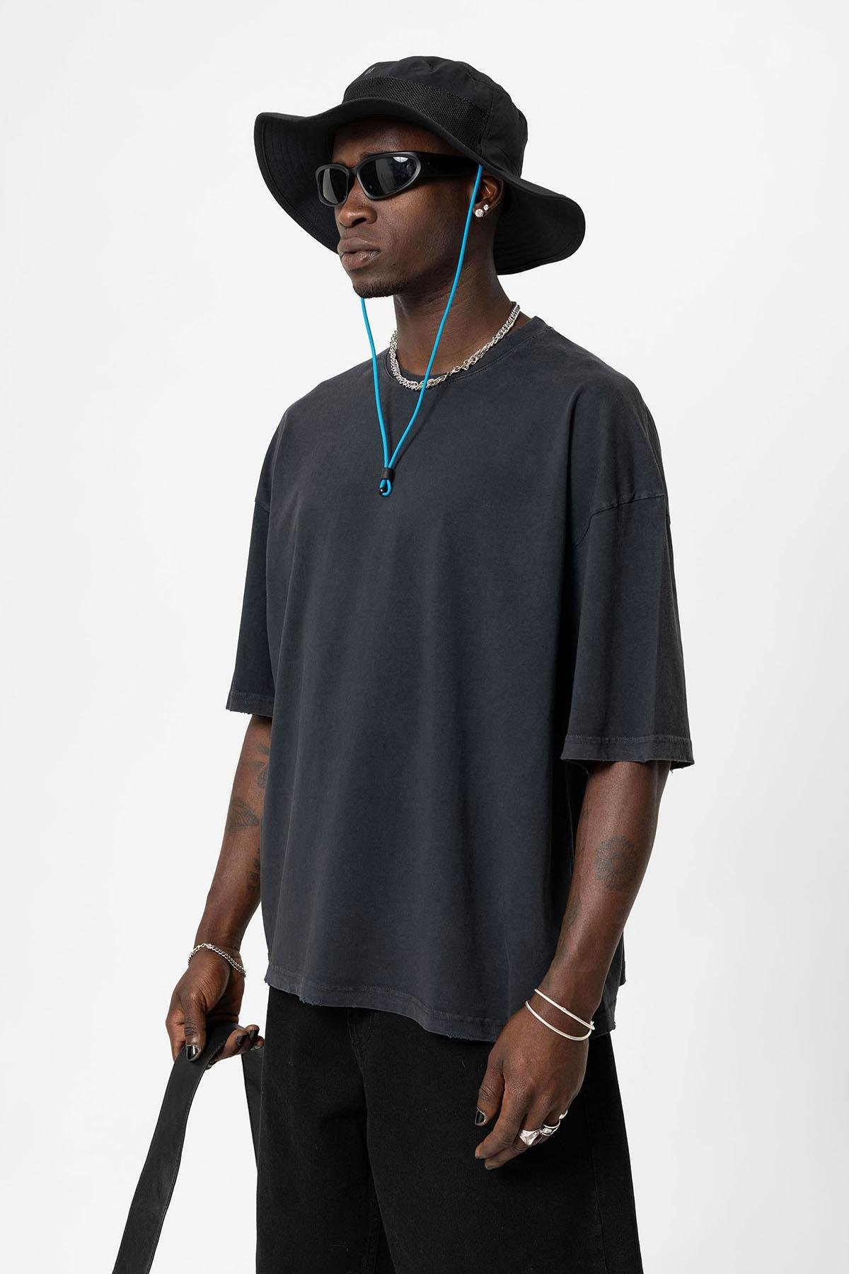 Yıkamalı Oversize Basic Tişört Siyah