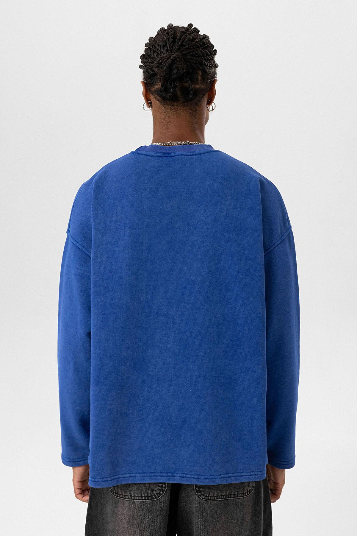 Yıkamalı Oversize Cep Detaylı Sweatshirt Saks
