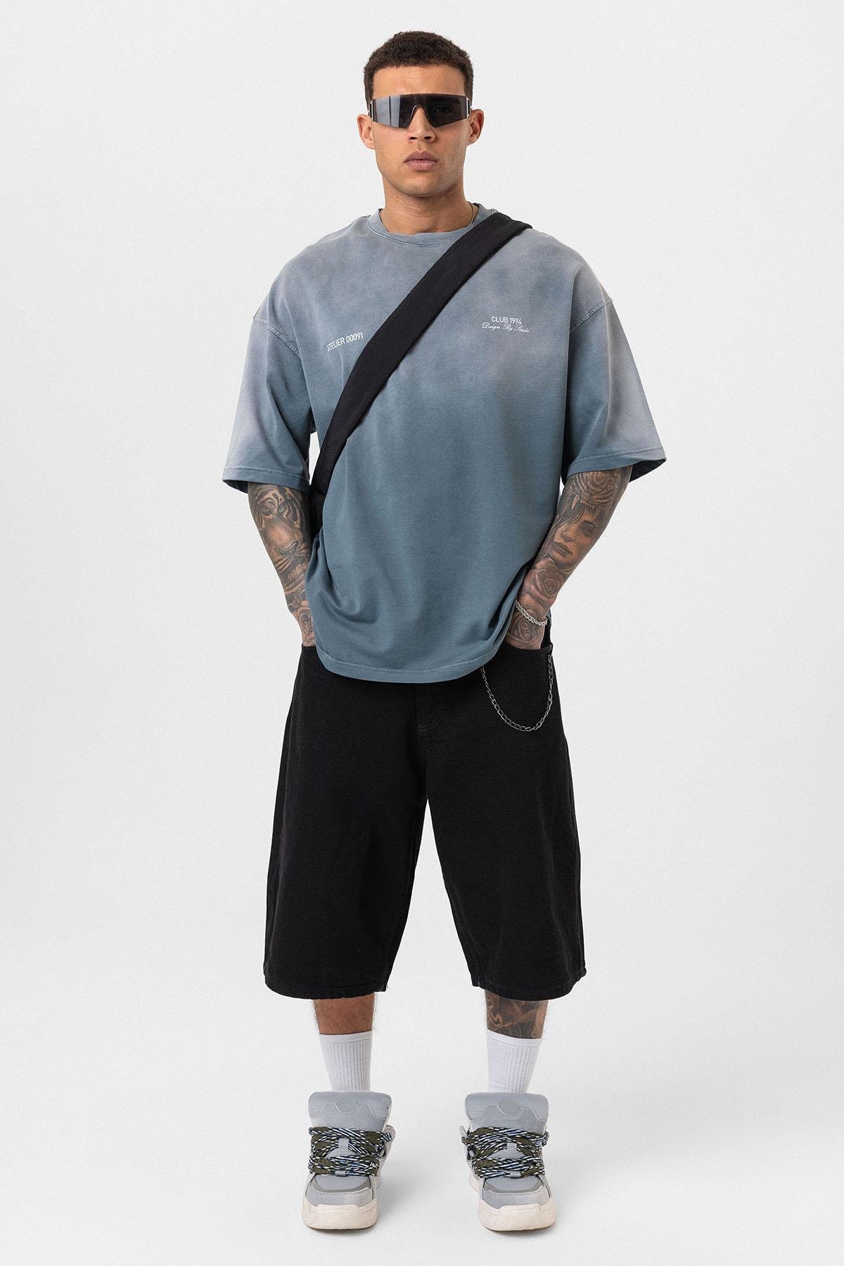 Yıkamalı Oversize Tişört Gri