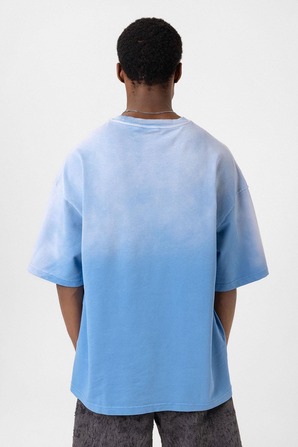 Yıkamalı Oversize Tişört Mavi