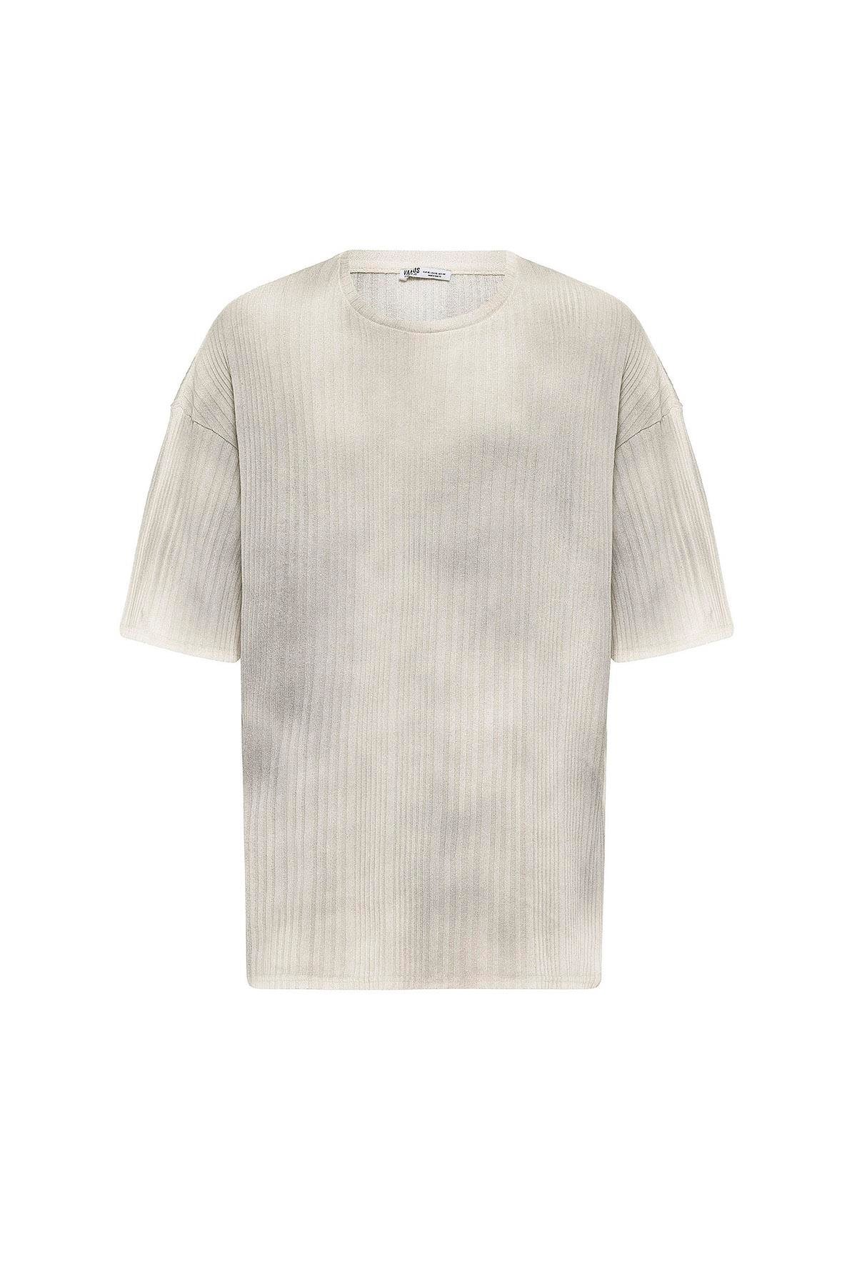 Yıkamalı Oversize Triko Tişört Gri