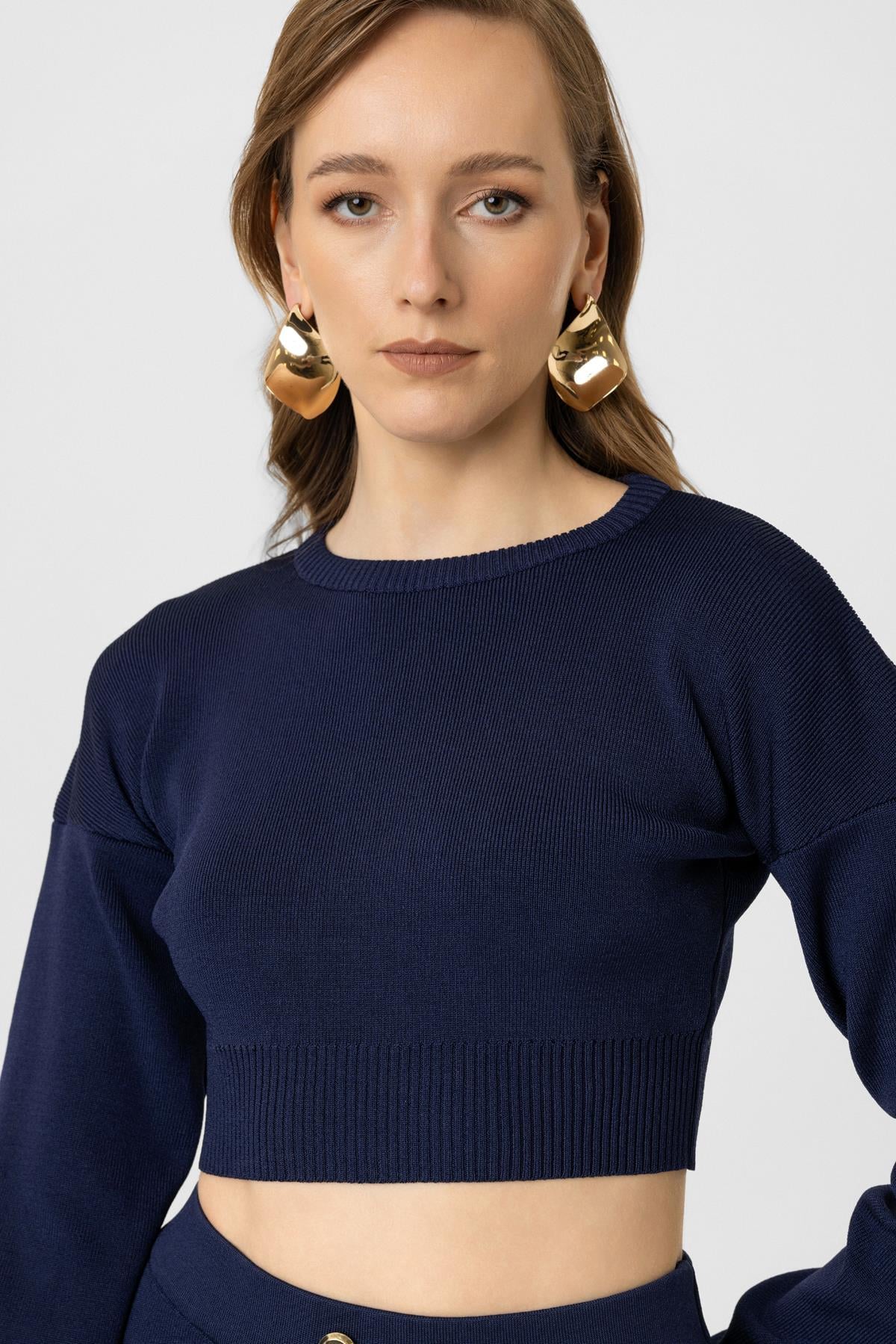 Essence Triko Crop Lacivert