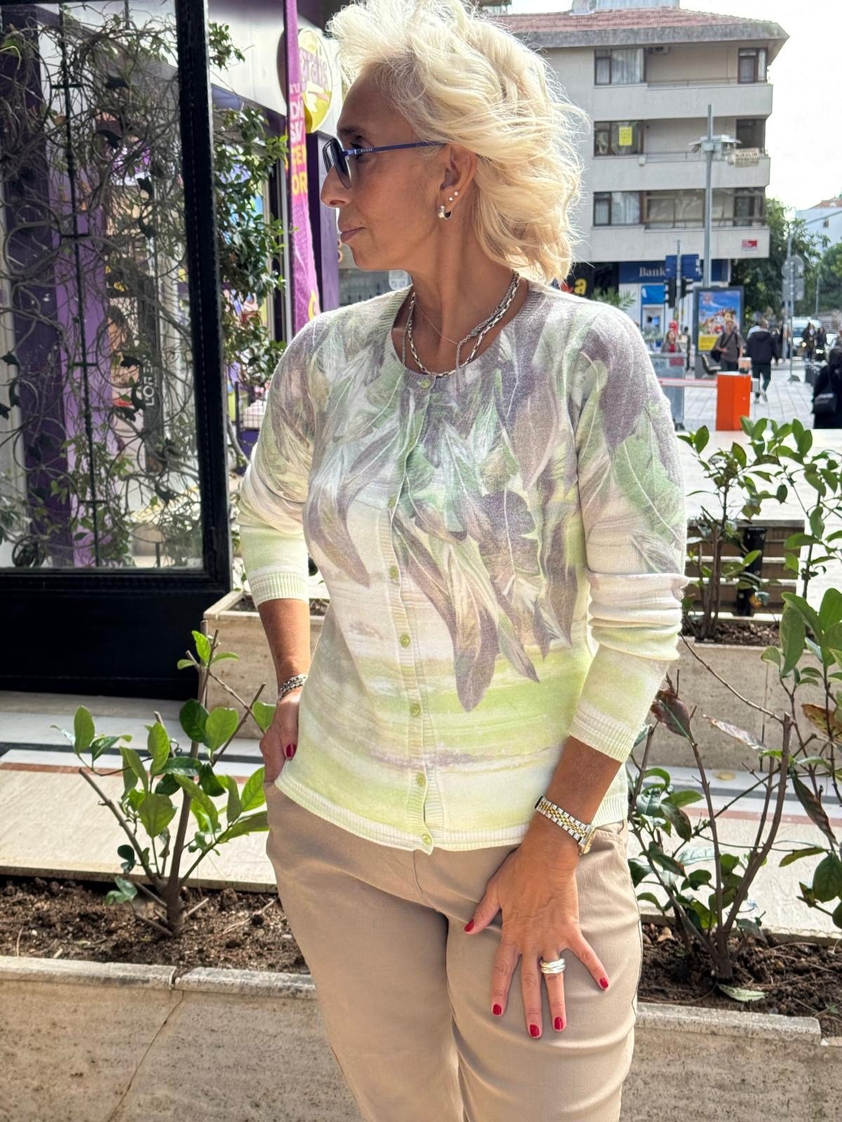 Tüy Baskılı Triko Hırka