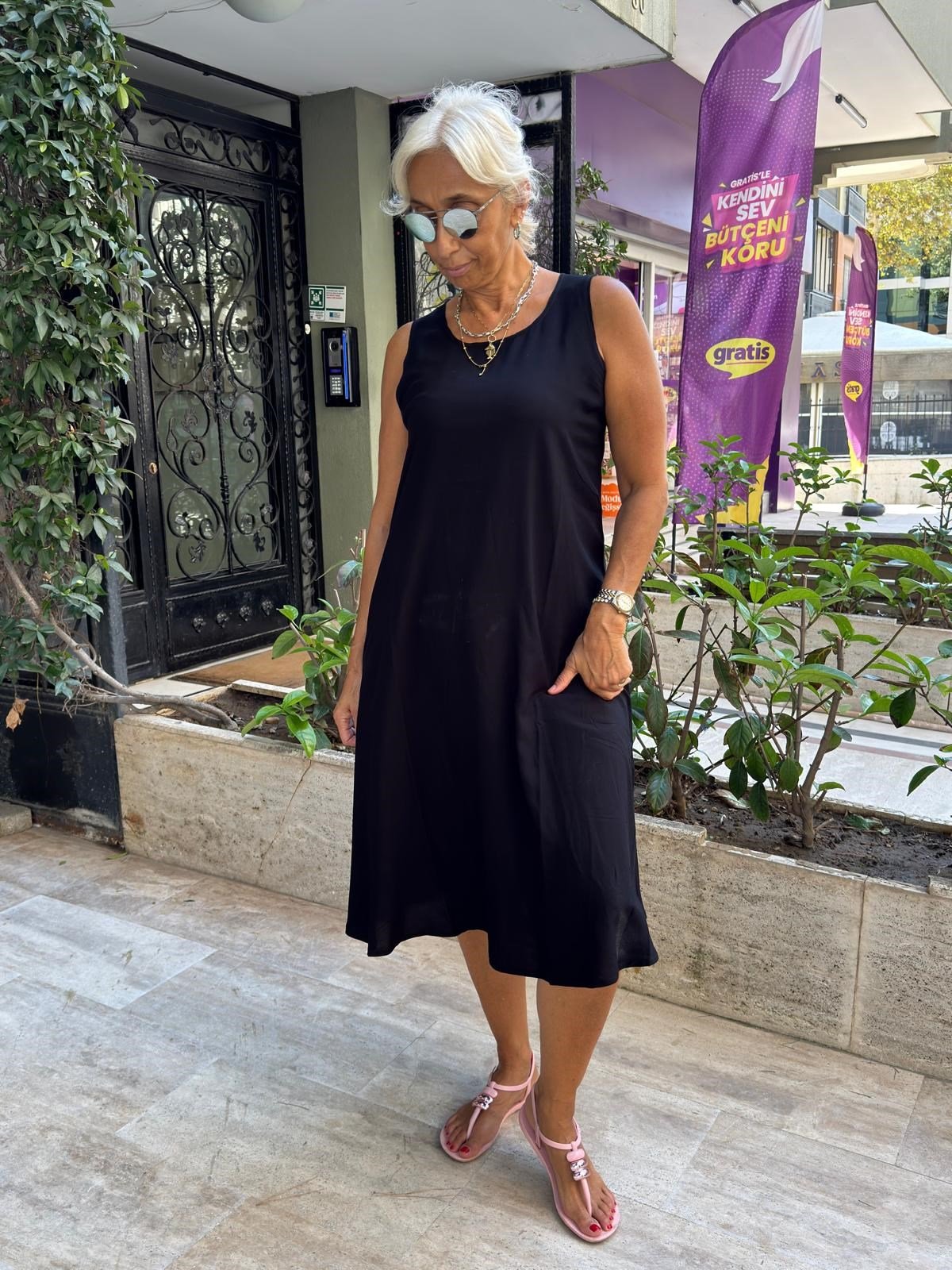 Viskon Kalın Askılı Elbise