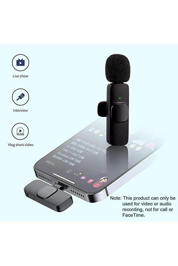 2 Adet Kablosuz Yaka Mikrofonu Lightning 2'li Mini Mikrofon K9