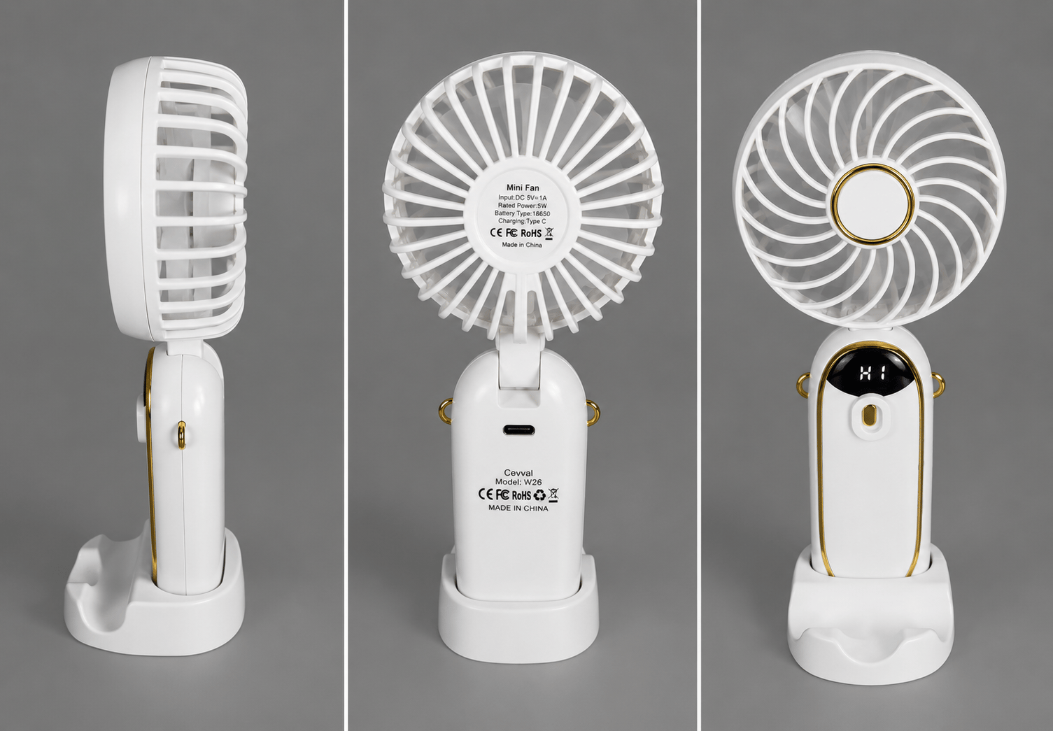 5 Kademeli Taşınabilir Mini Fan – Şarjlı, Sessiz USB Fan | Güçlü Hava Akışı, Uzun Kullanım Süresi (BEYAZ)