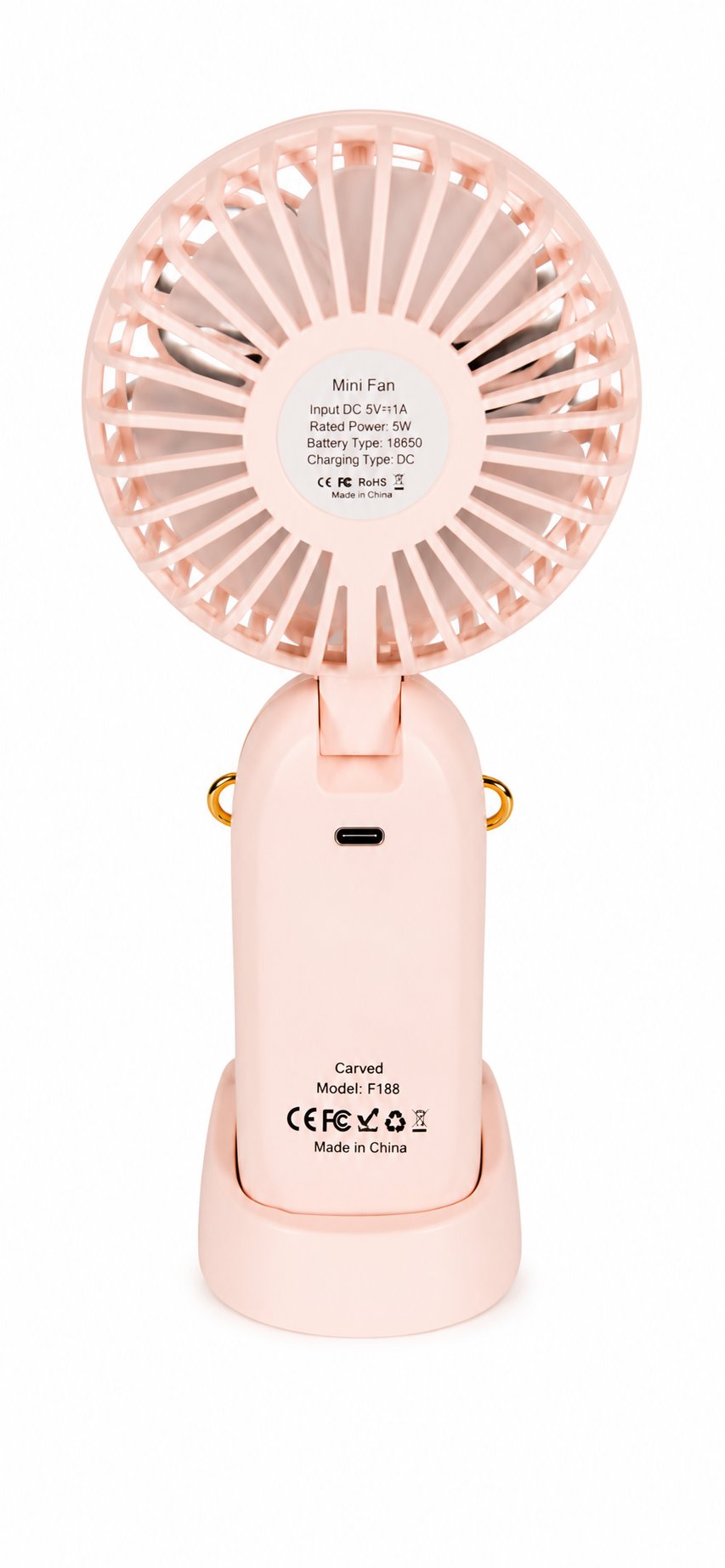 5 Kademeli Taşınabilir Mini Fan – Şarjlı, Sessiz USB Fan | Güçlü Hava Akışı, Uzun Kullanım Süresi (PEMBE)