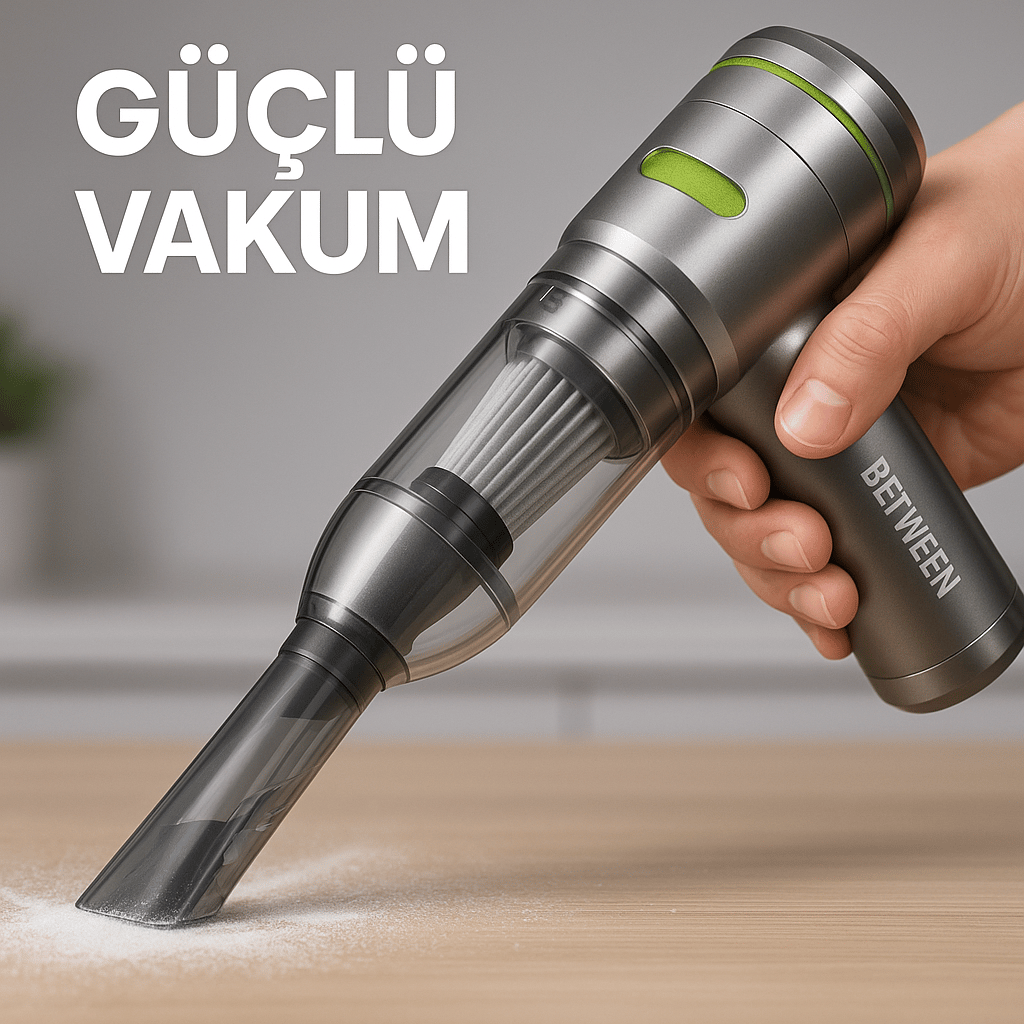 BETWEEN  HL-121 Yeşil Üflemeli Şarjlı Araç Mini EL Süpürgesi 15.000PA Emiş Güçlü 4İN1 Araba Süpürgesi