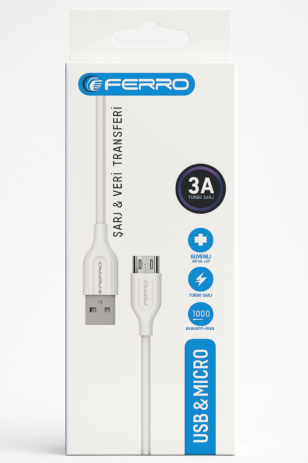 FERRO FC-14 Usb & Micro  Hızlı Şarj ve Data Kablosu 3.0 Amper