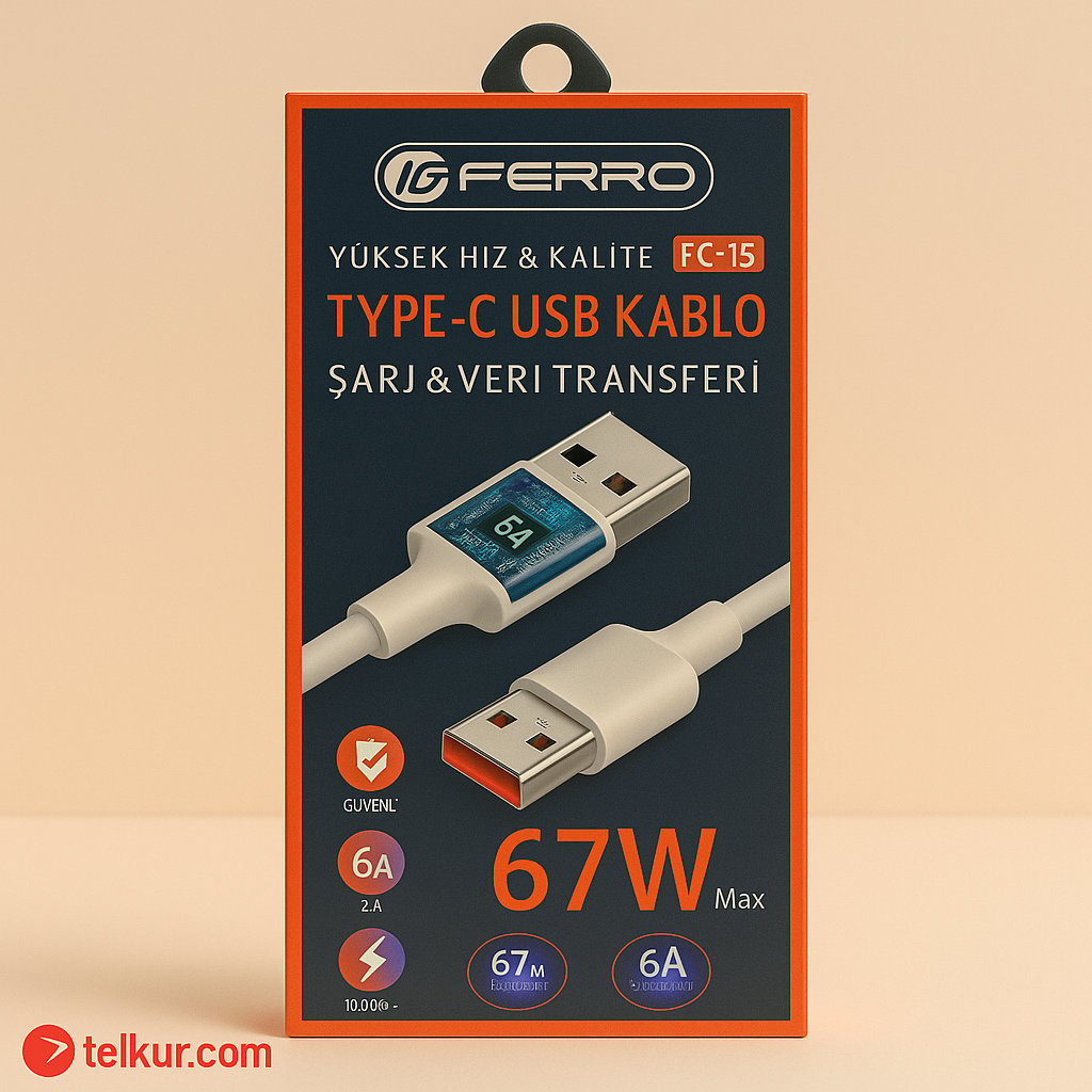 FERRO FC-15  Type-C Hızlı Şarj ve Data Kablosu 6 Amper 67W