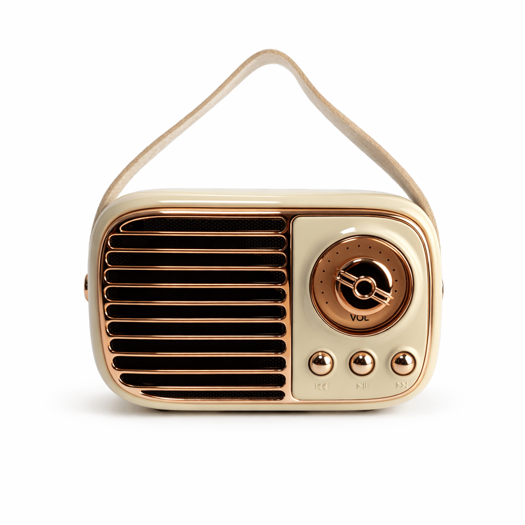 Ferro GTS-1959 Retro Bluetooth Hoparlör – Askılı Tasarım, USB & TF Kart Destekli, Taşınabilir Mini Ses Sistemi Bej