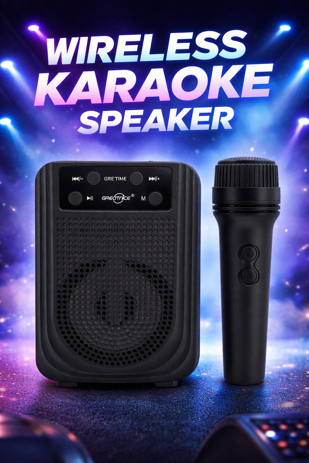 Ferro GTS-2158 Mikrofonlu Bluetooth Hoparlör LED Işıklı Taşınabilir Karaoke Speaker Siyah
