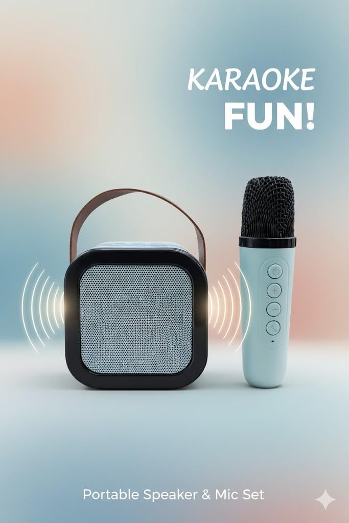 Ferro K12 Mikrofonlu Bluetooth Hoparlör – RGB Işıklı Karaoke Parti Hoparlörü Mavi
