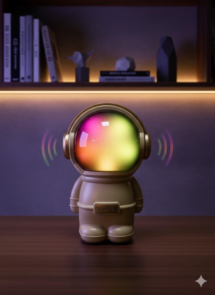 Ferro LN-808 Astronot Figürlü RGB Işıklı Bluetooth Hoparlör USB & TF Kart Destekli Bej