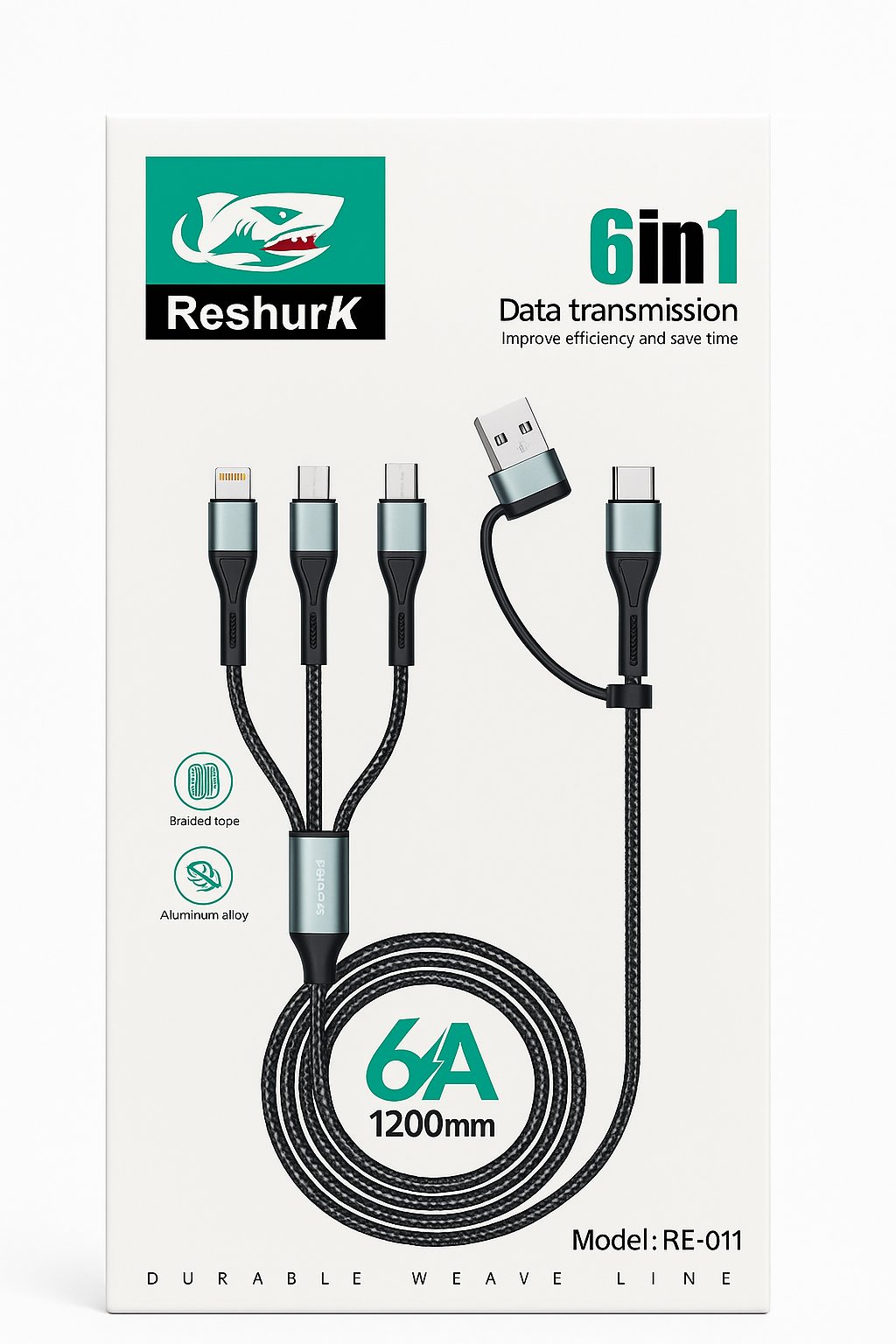 FERRO RE-11 Reshurk 6in1 Type-C & Micro & Lightning Hızlı Şarj ve Data Kablosu 120cm