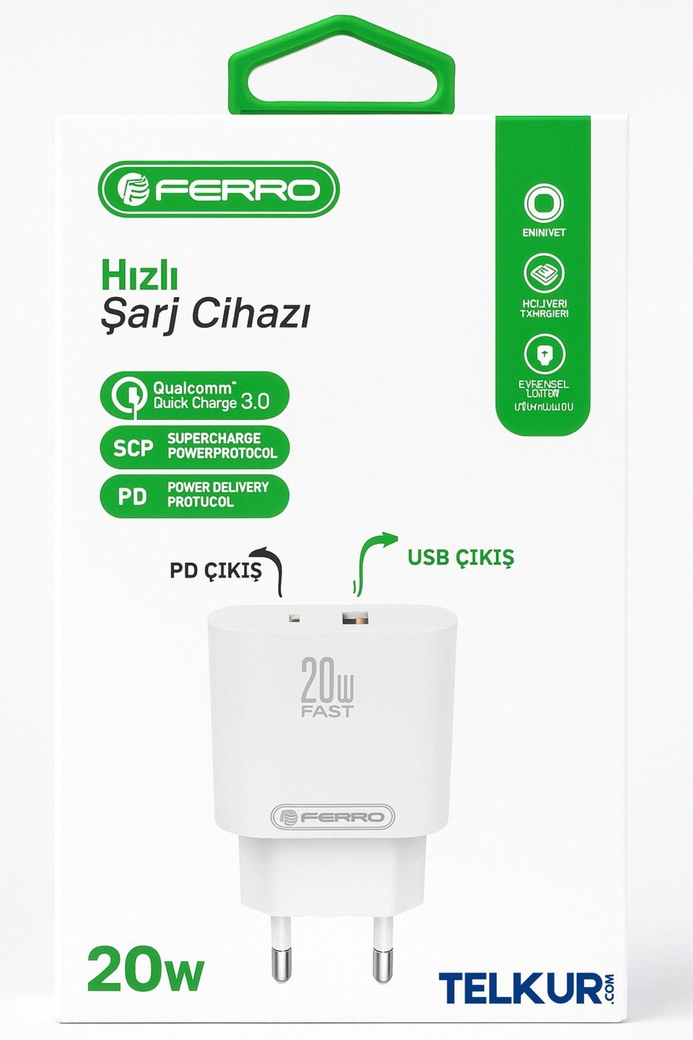 FERRO W17 Qualcom 3.0 USB+PD Şarj Adaptörü 20W