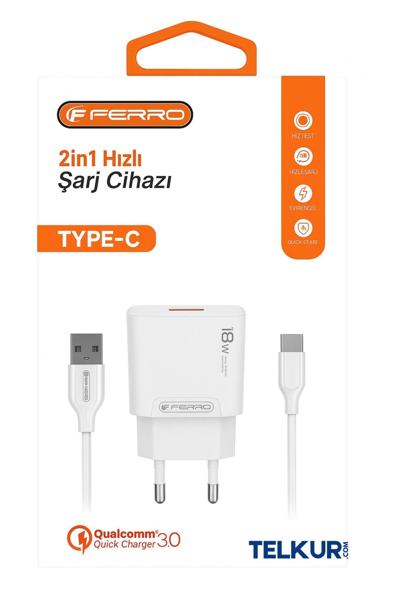 FERRO W18 Qualcom 3.0 Amper Usb Çıkışlı Type-c 18W Şarş Seti