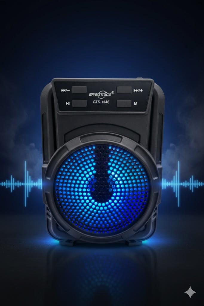 GTS-1346 LED Işıklı Mikrofonlu Bluetooth Hoparlör Siyah