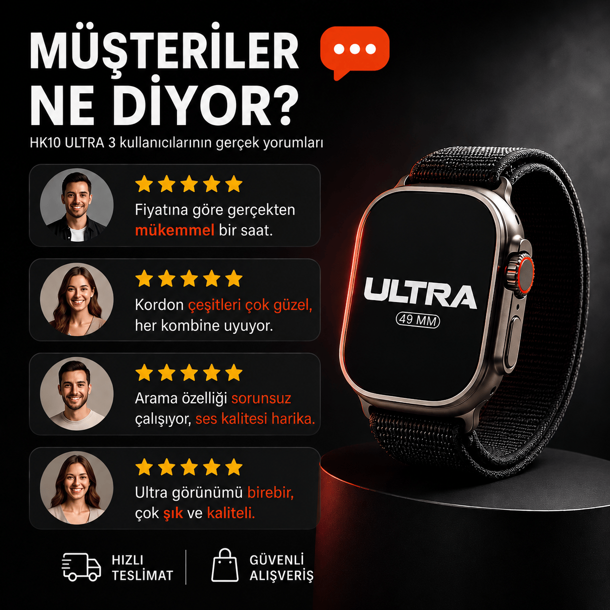 HK 10 ULTRA  3 Akıllı Saat - Nabız Ölçer, Spor Modları, Bildirim, Uzun Batarya