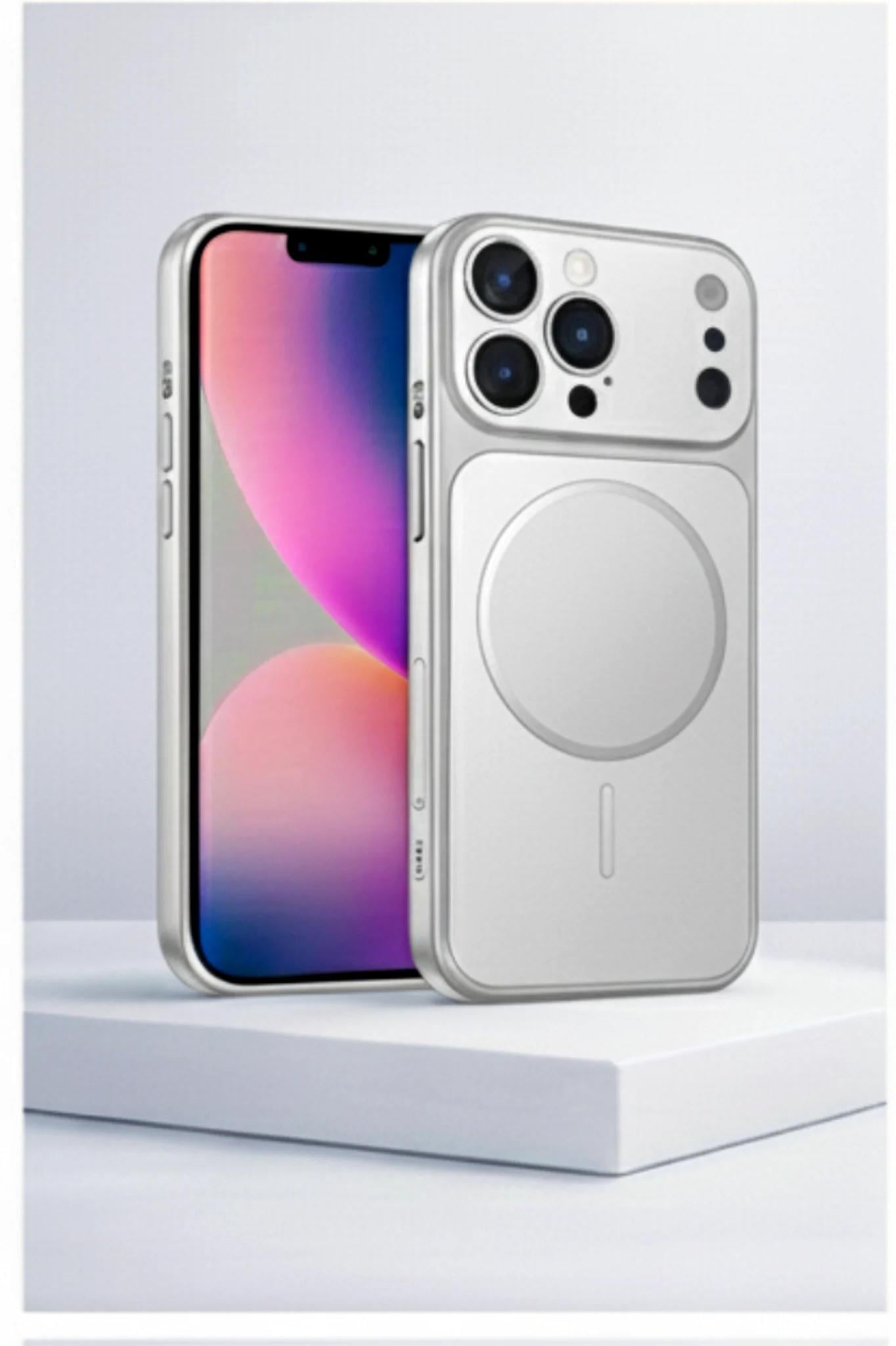 İPhone 13 Pro Max Uyumlu İPhone 17 Pro Max Görünümlü Magsafeli Kamera Kamera Lensli Kılıf Silver