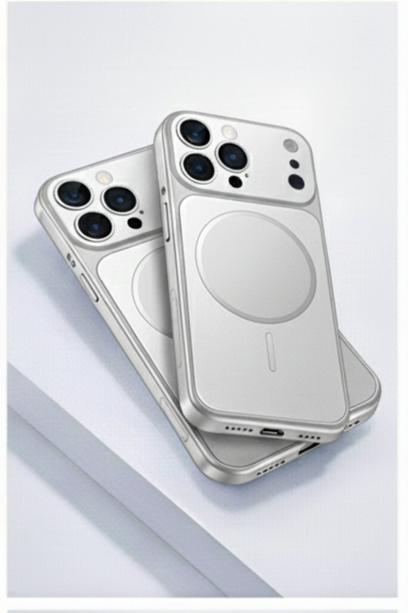 İPhone 13 Pro Uyumlu İPhone 17 Pro Görünümlü Magsafeli Kamera Kamera Lensli Kılıf Silver