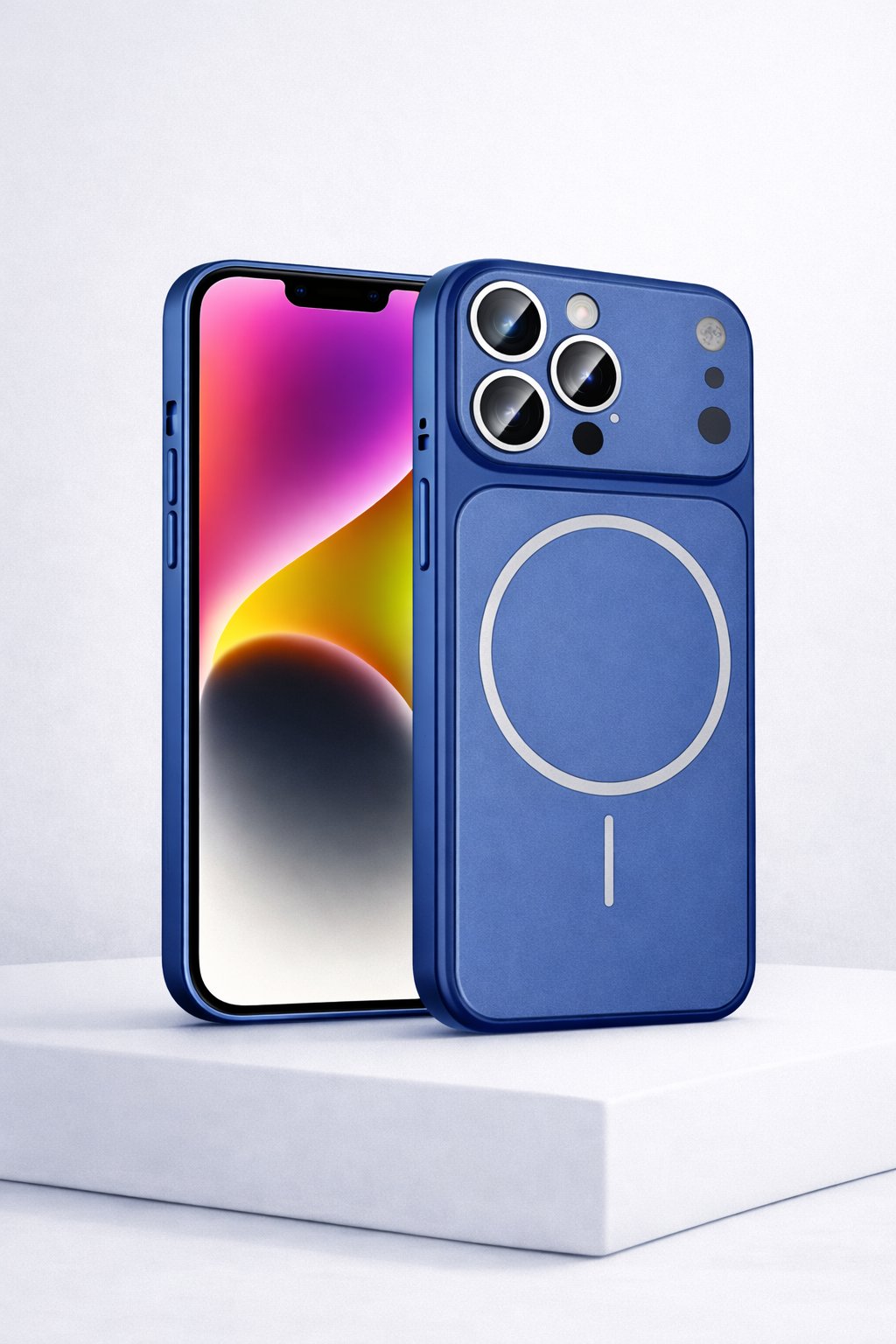 İPhone 13 Pro Uyumlu İPhone 17 Pro Görünümlü Magsafeli Kamera Kamera Lensli Kılıf Mavi