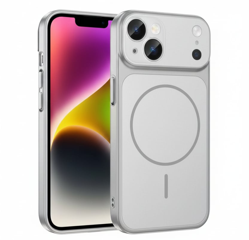 İPhone 13 Uyumlu İPhone 17 Görünümlü Magsafeli Kamera Kamera Lensli Kılıf Silver