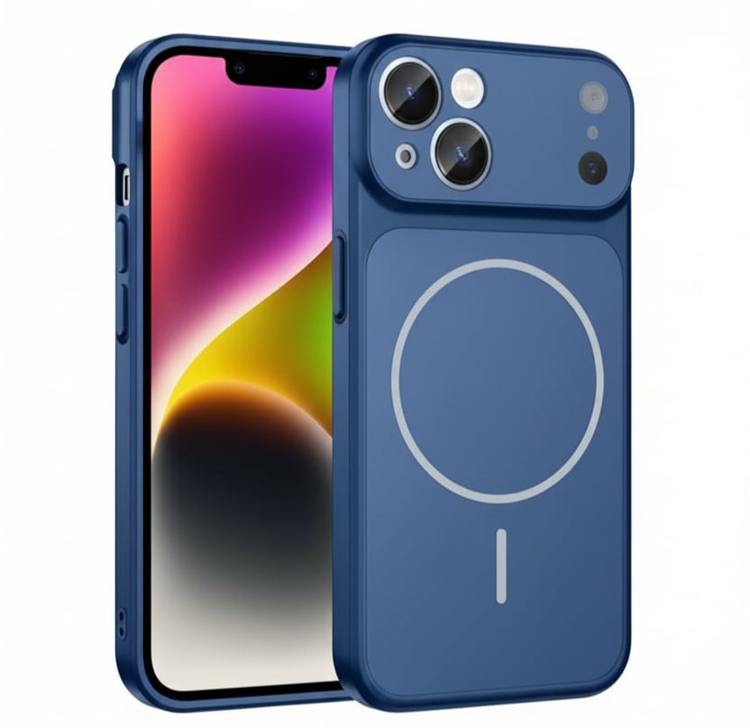 İPhone 14 Uyumlu İPhone 17 Görünümlü Magsafeli Kamera Kamera Lensli Kılıf Mavi