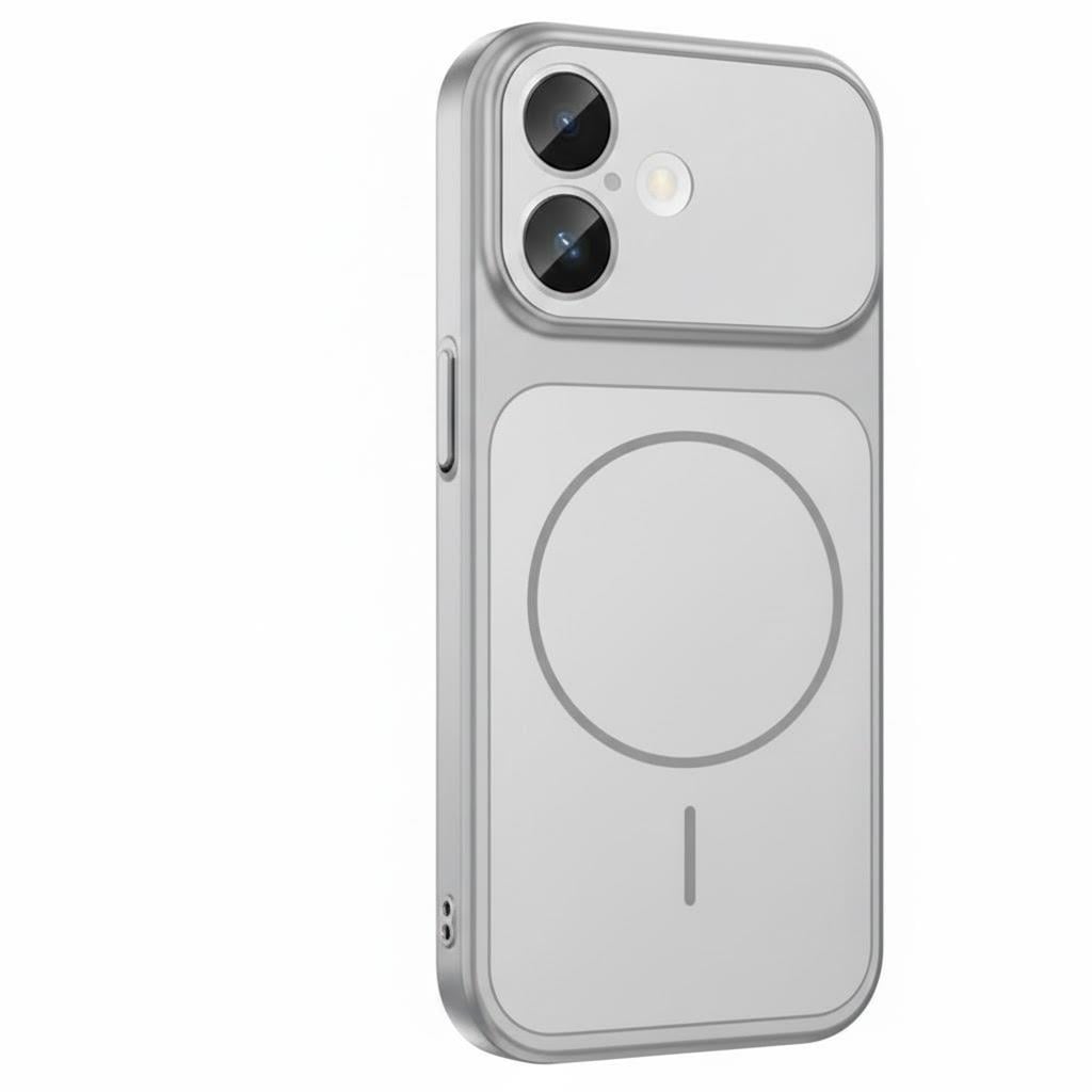 İPhone 17 Uyumlu İPhone 17 Pro Görünümlü Magsafeli Kamera Kamera Lensli Kılıf Silver