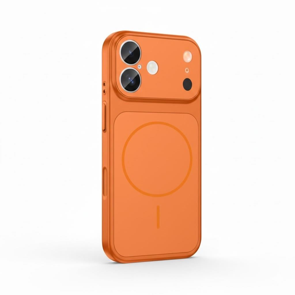 İPhone 17 Uyumlu İPhone 17 Pro Görünümlü Magsafeli Kamera Kamera Lensli Kılıf Turuncu